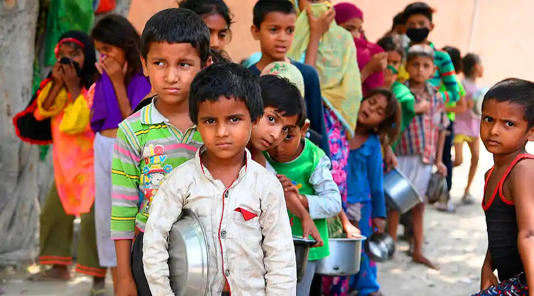 poor children standing in line for food